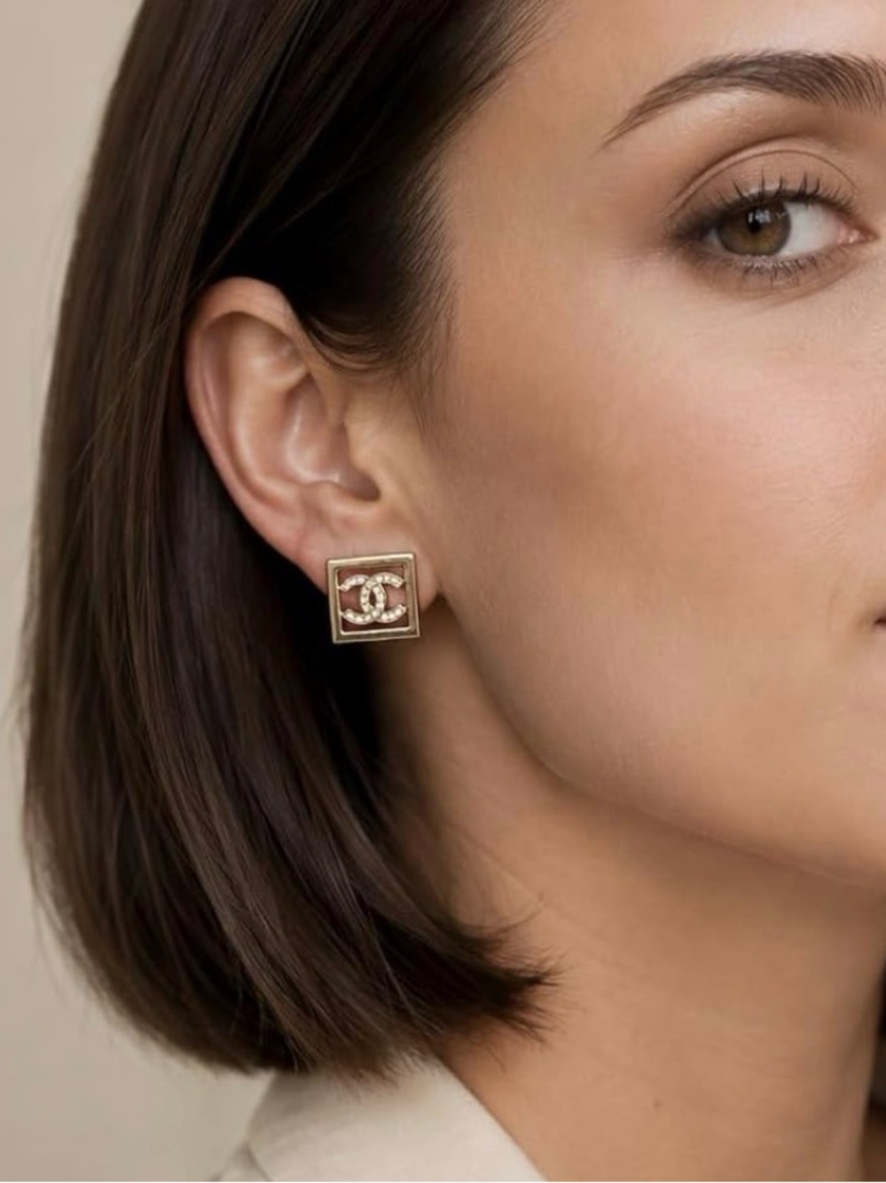 CHANEL Square Logo Stud Earrings